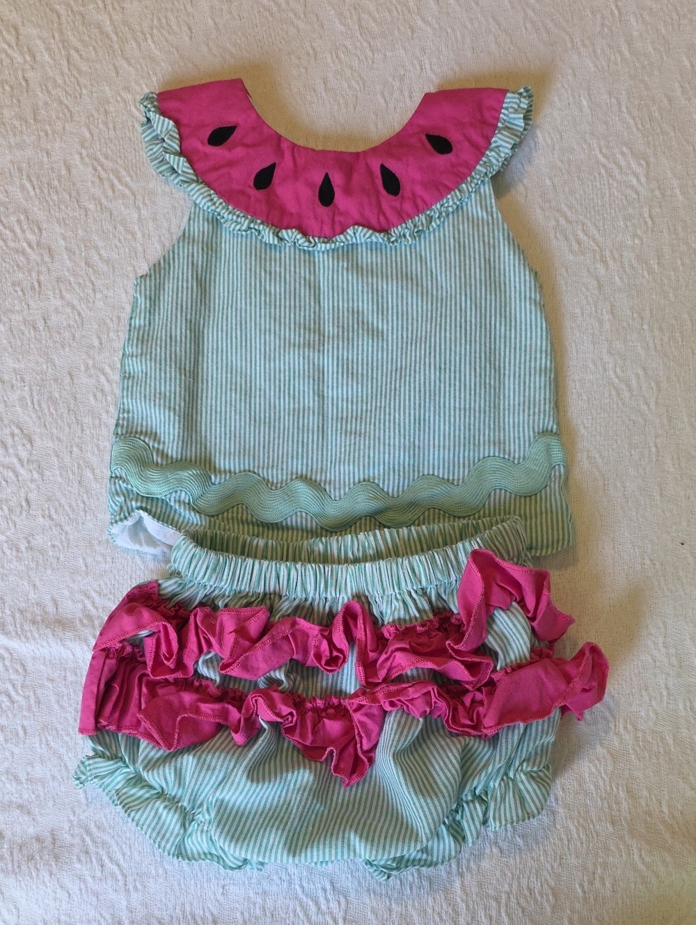 Girls Watermelon Ruffle Top & Bloomers - Pink and Mint - LIL Cactus , 18-24 M